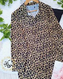 شومیز جلو دکمه سبزسدری مشکی طرح پلنگی هانیا