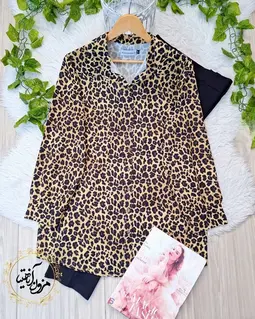 شومیز جلو دکمه سبزسدری مشکی طرح پلنگی هانیا