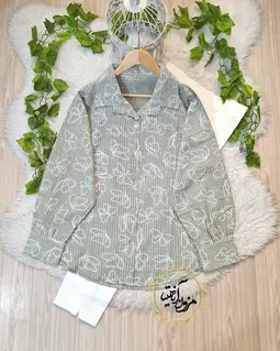 شومیز جلو دکمه سبز سفید طرح راه راه پروانه