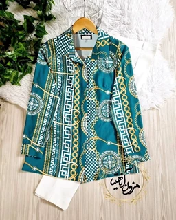 شومیز جلو دکمه سبز طرح ورساچه توپی سایز-4-تخفیفی
