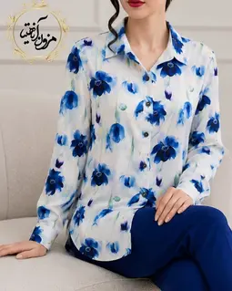 شومیز جلو دکمه سفید طرح دشت گلهای آبرنگی کاربنی تیاناز