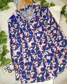 شومیز جلو دکمه سفید طرح گلهای کاربنی سرخابی