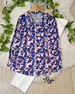 شومیز جلو دکمه سفید طرح گلهای کاربنی سرخابی
