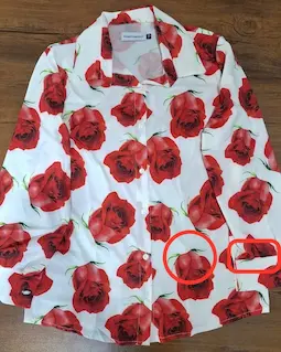 شومیز جلو دکمه سفید قرمز طرح رز گل سایز-3-تخفیفی