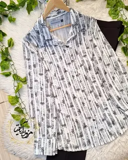 شومیز جلو دکمه سفید مشکی طرح alo