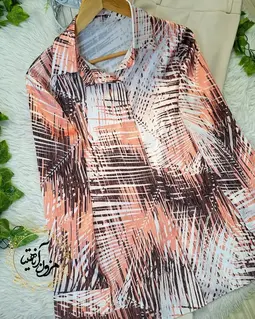 شومیز جلو دکمه مخفی سفید طرح خطی نسکافه ای