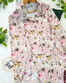 شومیز جلو دکمه نسکافه ای طرح گلهای بهاری آرنیا