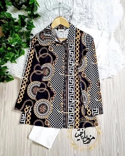 شومیز جلو دکمه ورساچه توپی مشکی سایز-4-تخفیفی