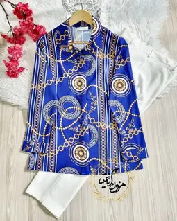 شومیز جلو دکمه کاربنی طرح ورساچه سایز-4-تخفیفی
