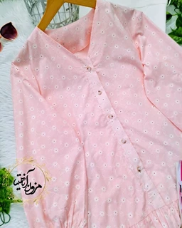 شومیز جلو دکمه پاچین دار صورتی طرح گلدار نیکو