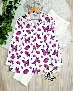 شومیز جلو دکمه پروانه ارغوانی-سایز-L-تخفیفی