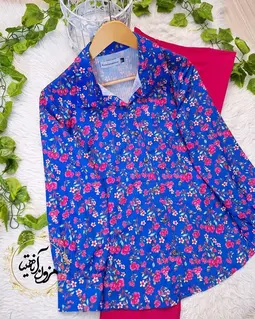 شومیز جلو دکمه کاربنی طرح گلهای سرخابی نشمین