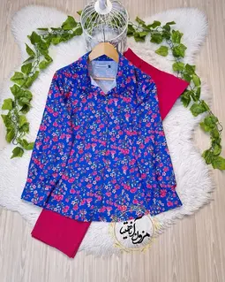 شومیز جلو دکمه کاربنی طرح گلهای سرخابی نشمین