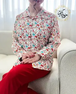 شومیز جلو دکمه کرم طرح بته جقه ریز نگار