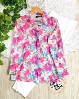 شومیز جلو دکمه گلبرگ آبرنگی سایز-2-تخفیفی