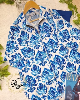شومیز جلو زیپ دار سفید کاربنی طرح سنتی برنا