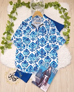 شومیز جلو زیپ دار سفید کاربنی طرح سنتی برنا