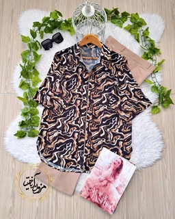 شومیز جلو زیپ دار مشکی نسکافه ای طرح چریکی ثنا