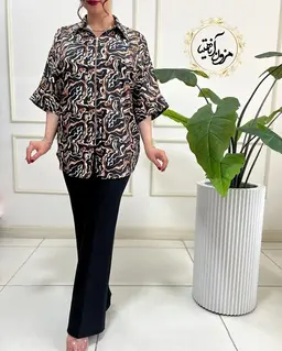 شومیز جلو زیپ دار مشکی نسکافه ای طرح چریکی ثنا