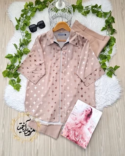 شومیز جلو زیپ دار نسکافه ای طرح ستاره سایز-2-تخفیفی