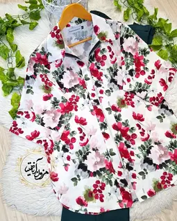 شومیز جلو زیپ دار سفید طرح گلهای رنگی ارکیده