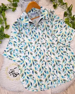 شومیز جلو زیپ سفید طرح ریسه برگ سبز کلارا