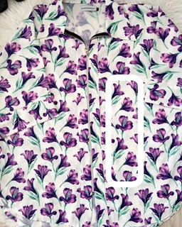 شومیز جلو زیپ سفید طرح گلهای شیپوری منا سایز-3-تخفیفی