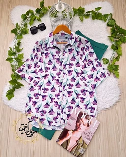 شومیز جلو زیپ سفید طرح گلهای شیپوری منا سایز-1-تخفیفی