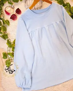 شومیز جلو چین آبی پاستیلی طرح عروسکی 