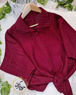 شومیز جلو گره ای آلبالویی طرح نگینی