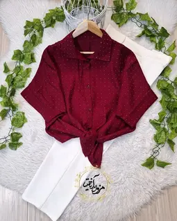 شومیز جلو گره ای آلبالویی طرح نگینی