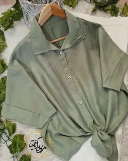 شومیز جلو گره ای سبز سدری طرح نگینی