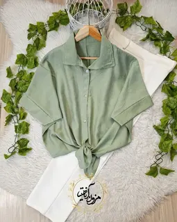 شومیز جلو گره ای سبز سدری طرح نگینی