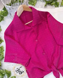 شومیز جلو گره ای سرخابی طرح نگینی