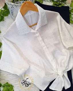 شومیز جلو گره ای سفید طرح نگینی