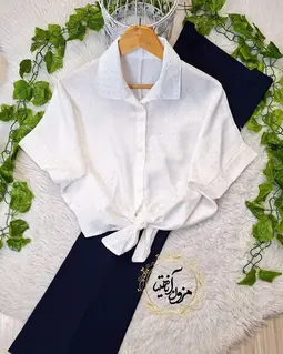 شومیز جلو گره ای سفید طرح نگینی