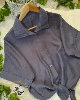 شومیز جلو گره ای طوسی طرح نگینی