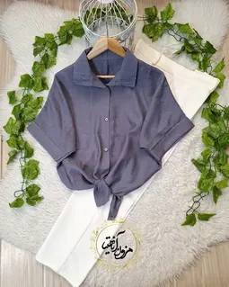 شومیز جلو گره ای طوسی طرح نگینی
