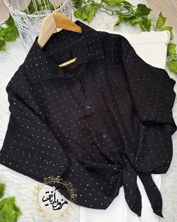 شومیز جلو گره ای مشکی طرح نگینی