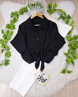 شومیز جلو گره ای مشکی طرح نگینی