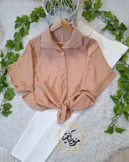 شومیز جلو گره ای نسکافه ای طرح نگینی