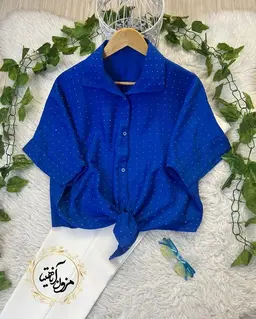 شومیز جلو گره ای کاربنی طرح نگینی
