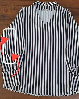  شومیز راه راه سفید مشکی دو یقه سایز-XL-تخفیفی