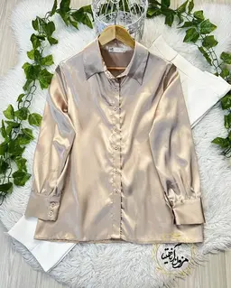 شومیز ساتن جلو دکمه بژ طرح ساده 