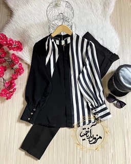 شومیز شالدار ساده سفید مشکی زمینه مشکی سایز-40-تخفیفی