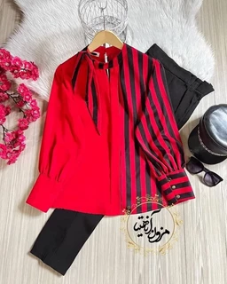 شومیز شالدار ساده قرمز مشکی زمینه قرمز سایز-38-تخفیفی