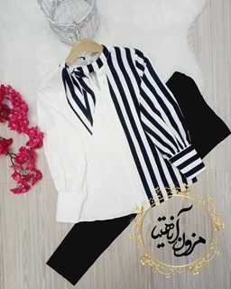 شومیز شالدار سفید مشکی زمینه سفید سایز-42-تخفیفی
