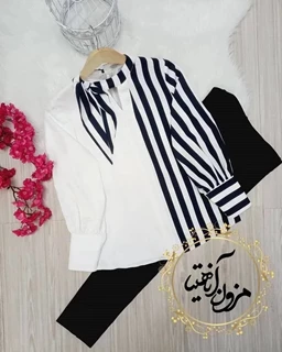 شومیز شالدار سفید مشکی زمینه سفید سایز-40-تخفیفی
