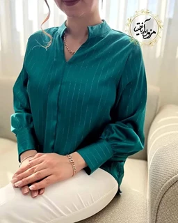 شومیز مجلسی سبز زمردی طرح ساتن آرمانی سایز-42-تخفیفی