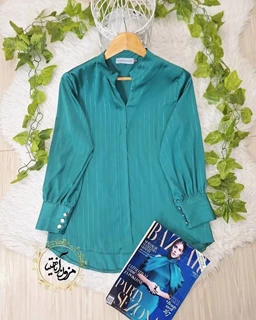 شومیز مجلسی سبز زمردی طرح ساتن آرمانی سایز-42-تخفیفی